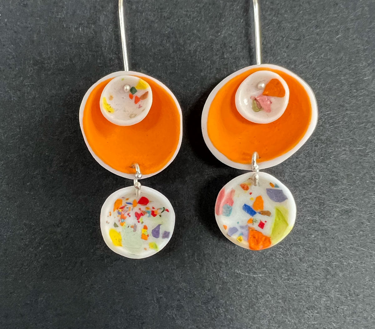 121. Orange Speckle Nested Dangle Earring