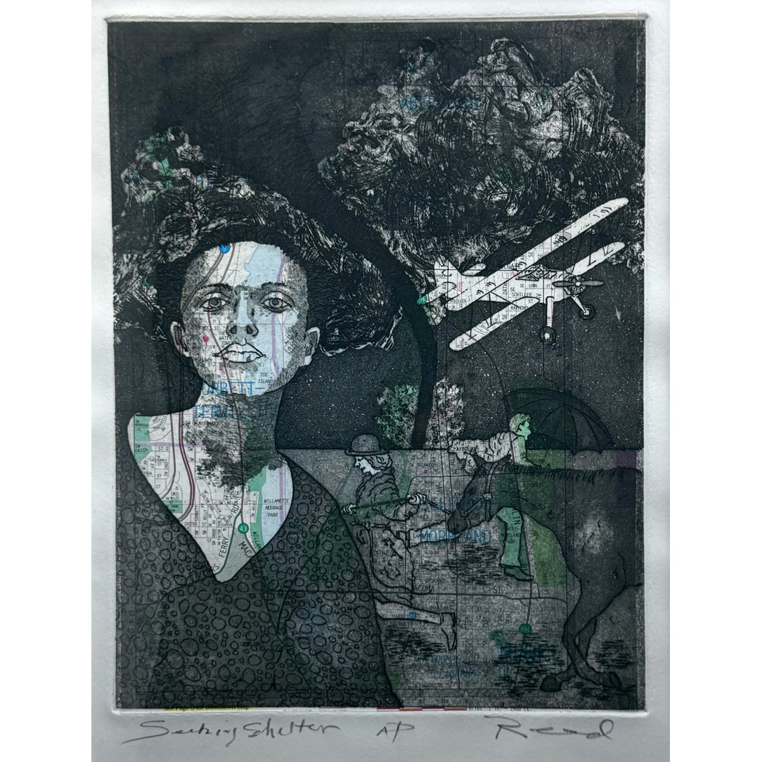 128. Seeking Shelter — Etching