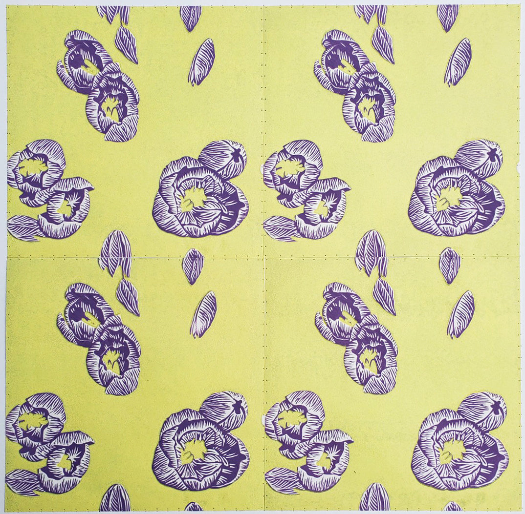 242. Yellow Crocus 4 Plex Repeat. Framed