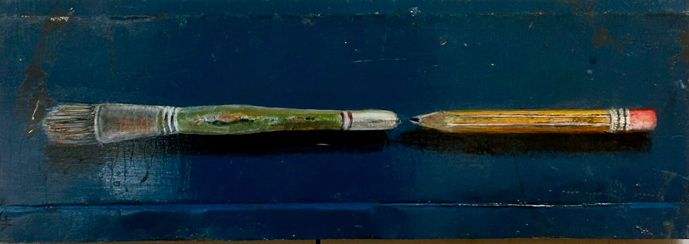 208. Pencil and brush on blue