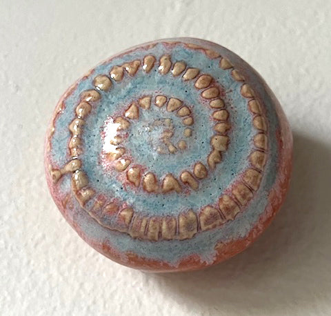 25-68  Blue and Pink Spiral Fossil Wall Pod