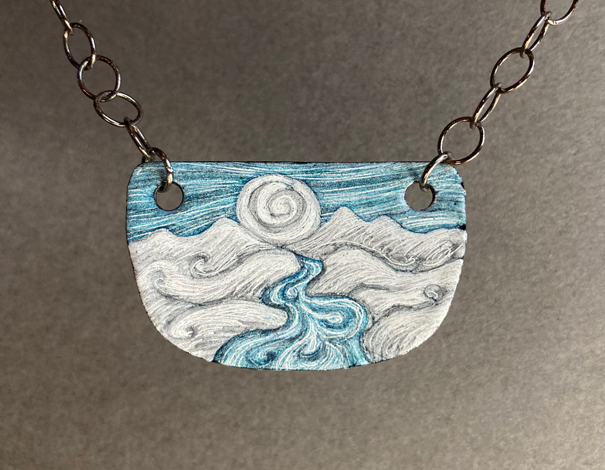 305. Mountain / River Enamel Pendant