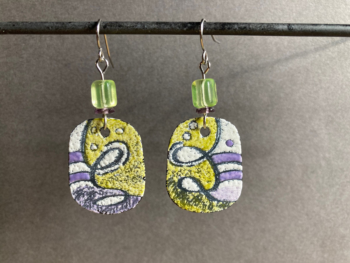 317. Abstract Swirl Earrings - green, purple