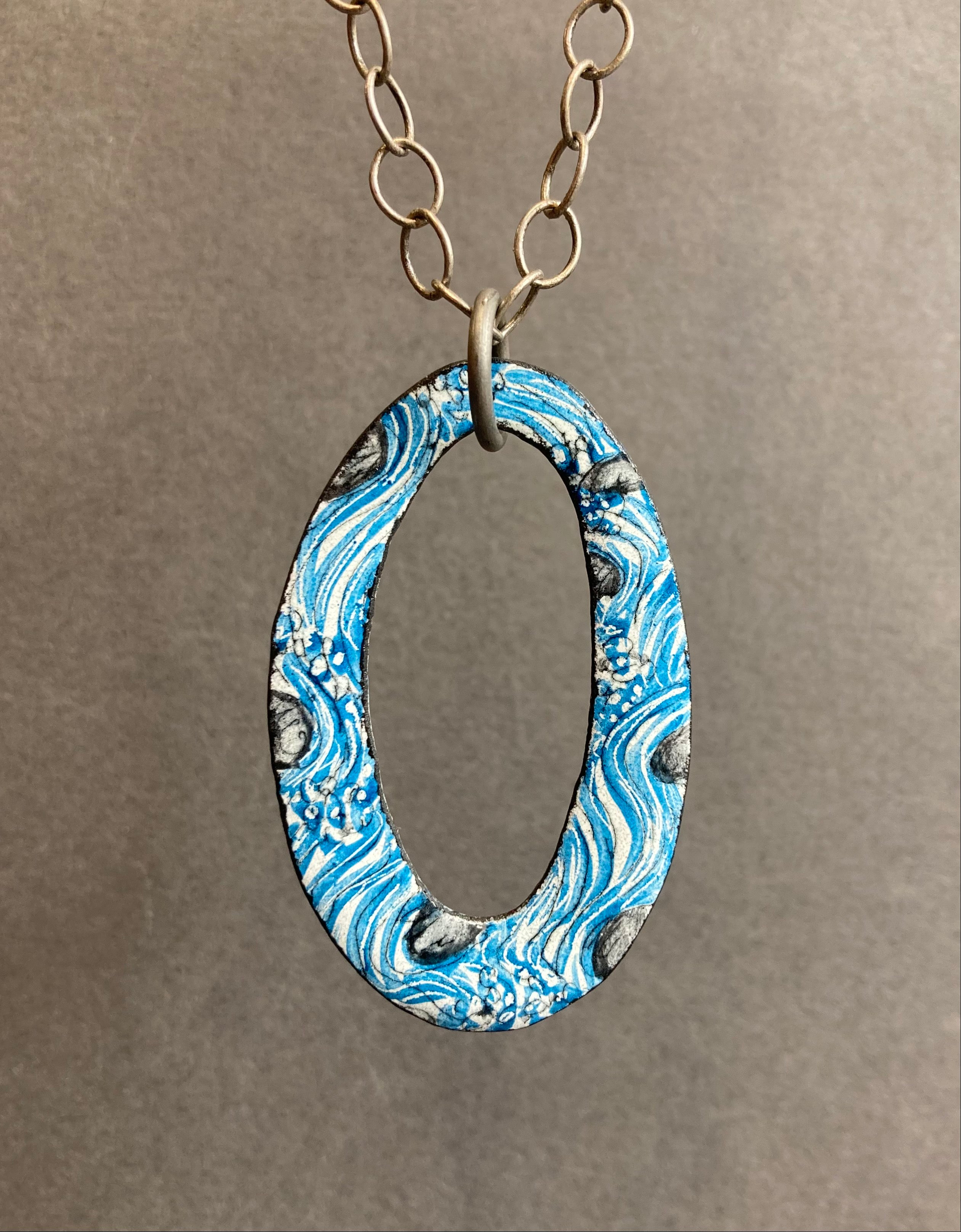 102. River Oval, Flowing Water & Rocks Pendant