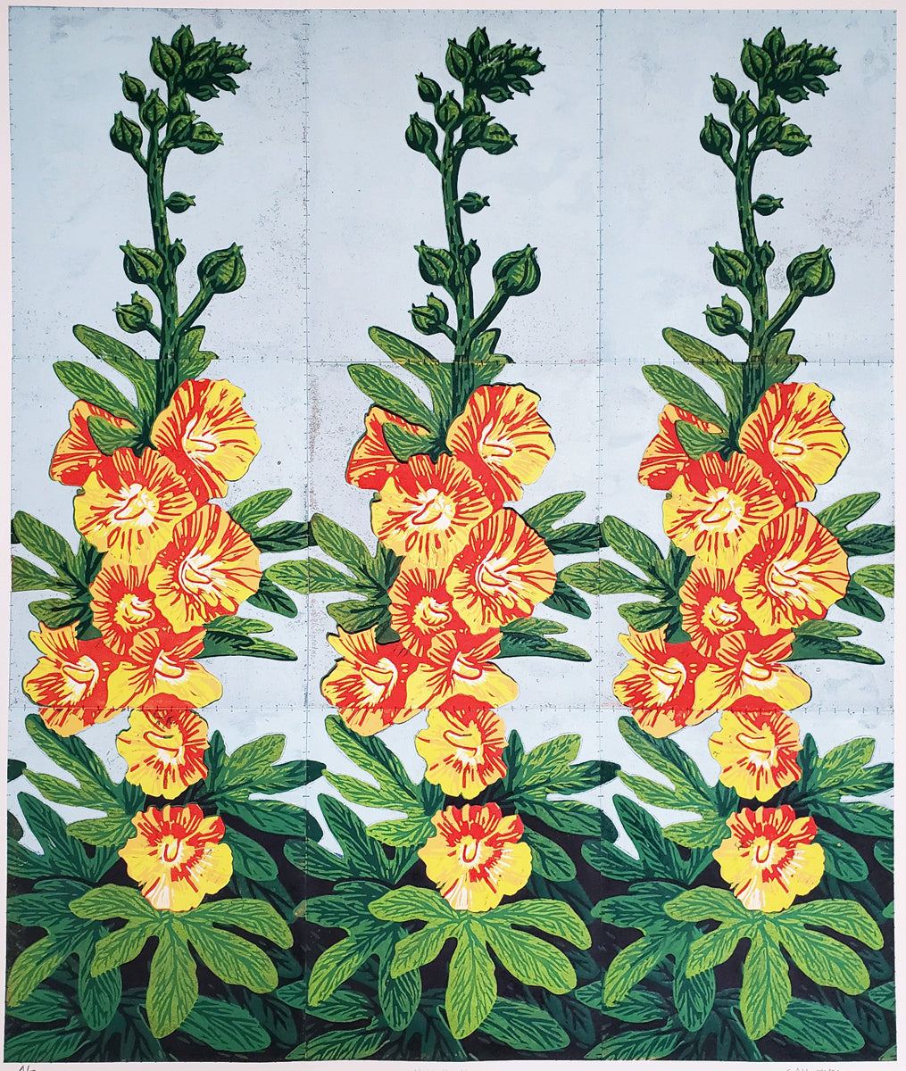 40. Hollyhock Triptych (unframed)