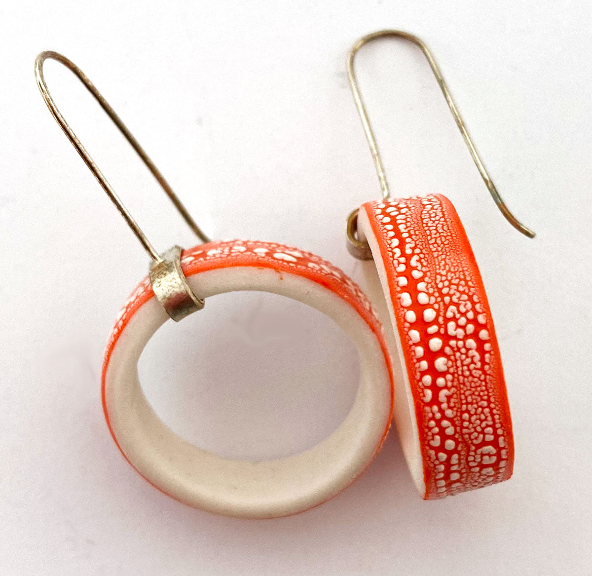 29. Orange w/ White Crackle Hoop Earring