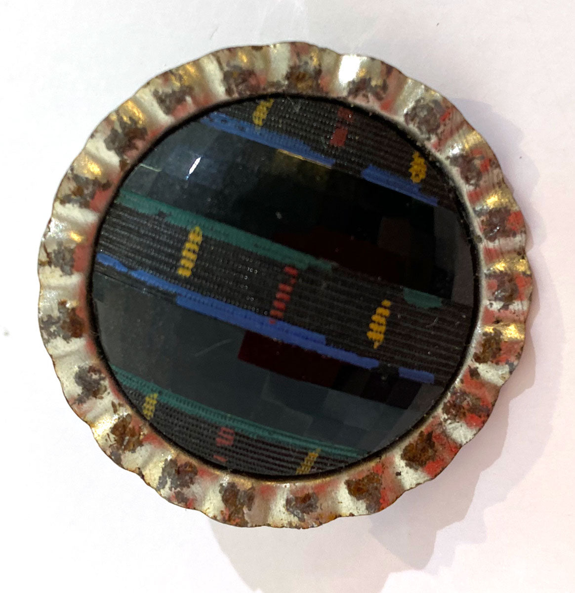 16. Pin: Bottle Cap w/ Blue Fabric Button